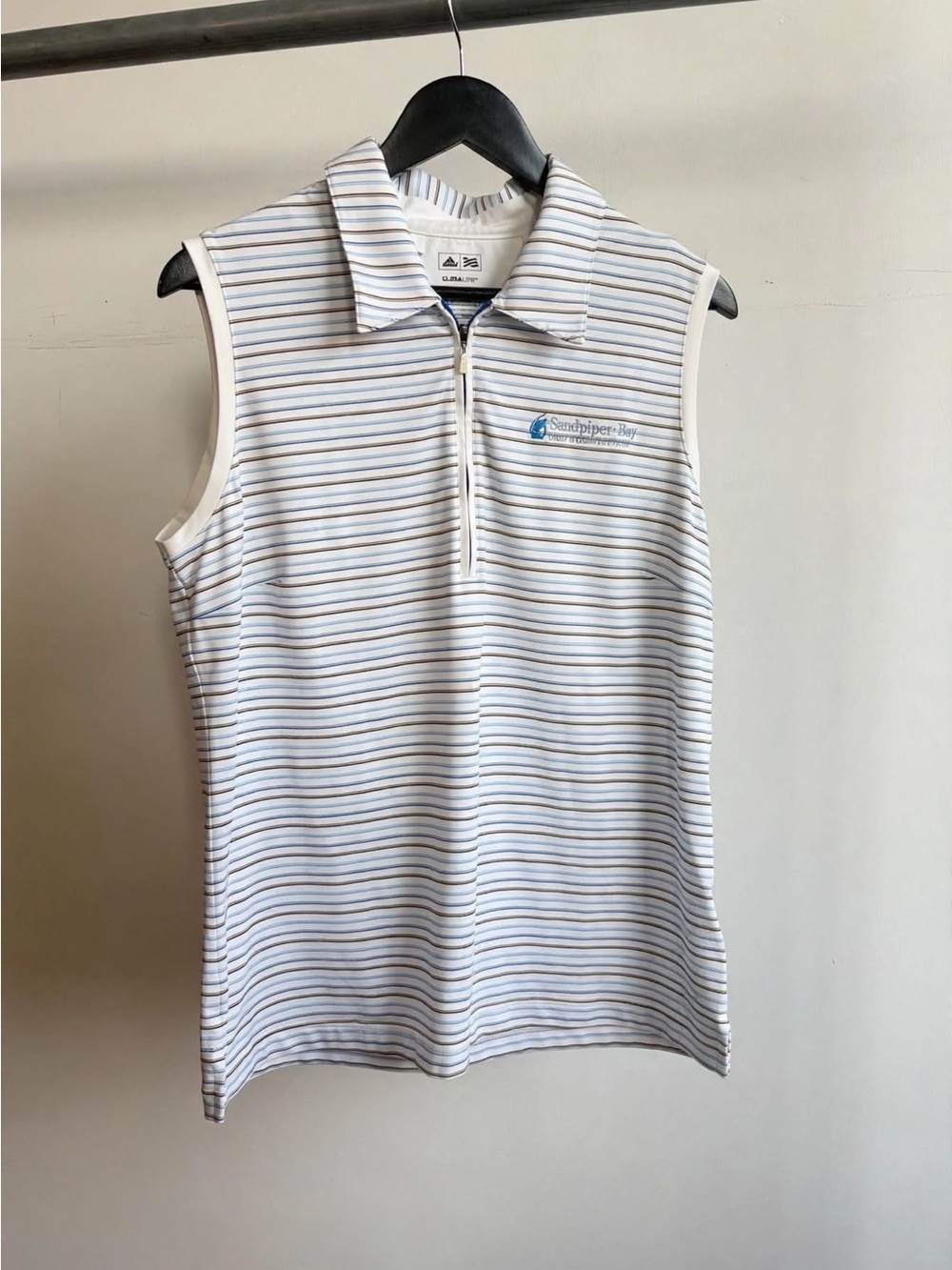 Adidas Climalite Sleeveless Golf Polo Striped Sandpiper Bay Country Club Size L